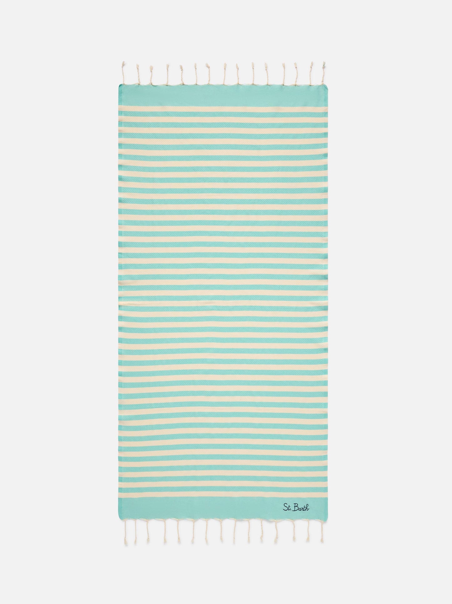 Foutas-Strandtuch mit aqua-grünen und weißen Streifen 