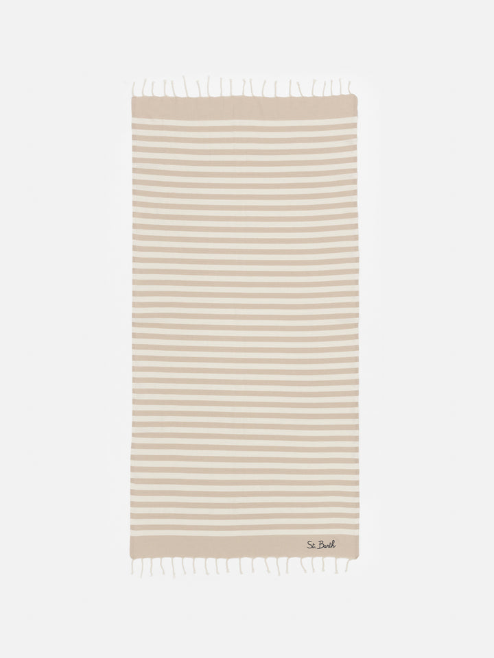 Cotton beach towel Fouta with beige striped print - MC2 Saint Barth