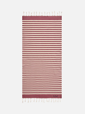 Fouta-Strandtuch mit bordeauxroten und weißen Streifen 