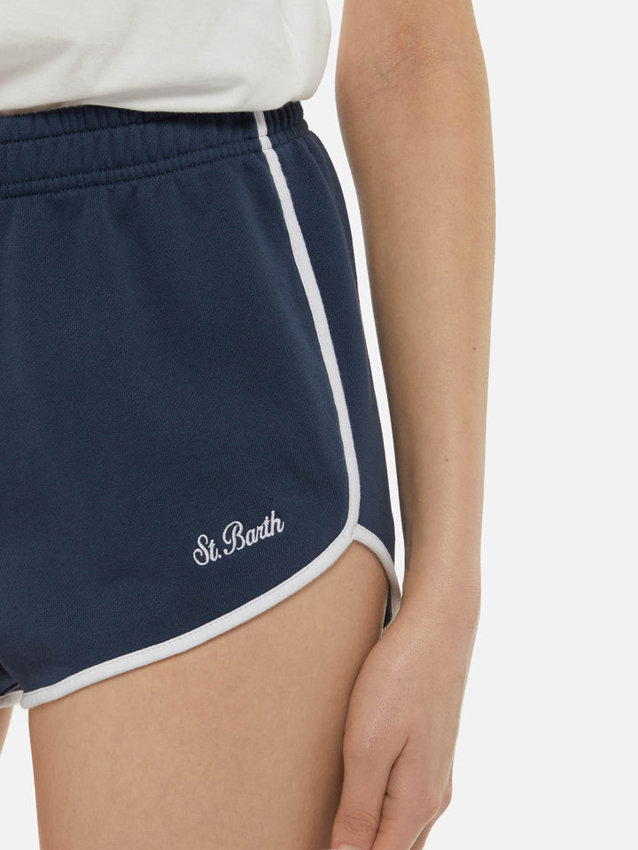 Pantalones cortos Francine de algodón en azul marino claro con ribetes en contraste 