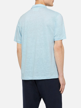 Light blue linen buttonless polo shirt Fraser - MC2 Saint Barth