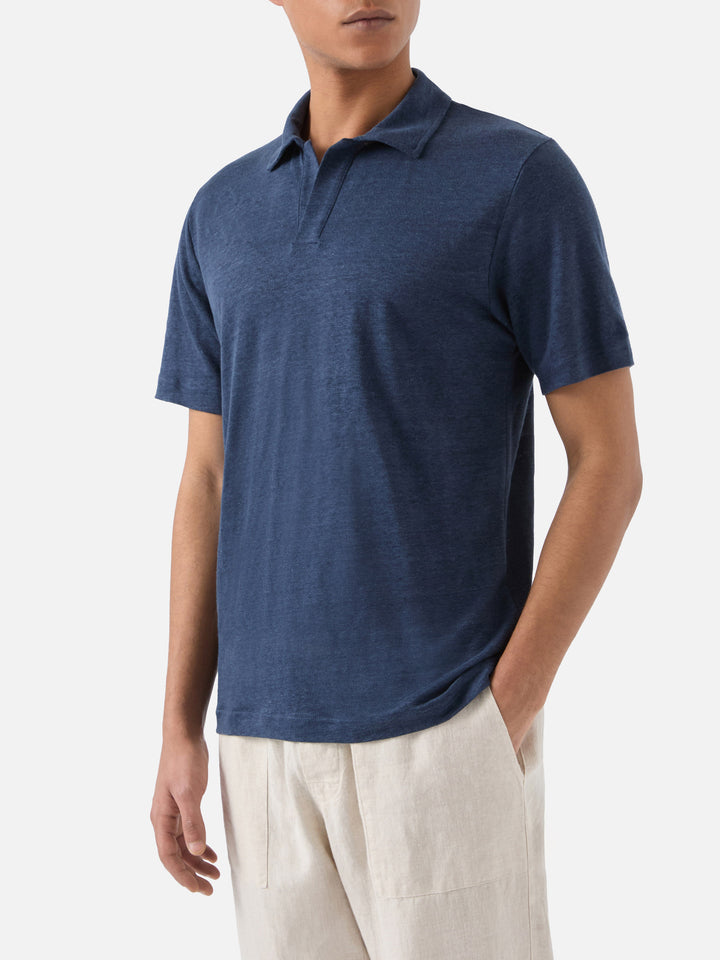 Polo Fraser in puro lino blu navy