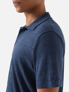 Navy blue Fraser polo in pure linen