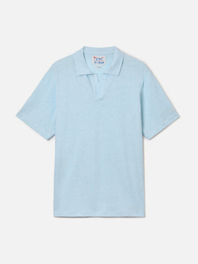 Polo Fraser in puro lino azzurro