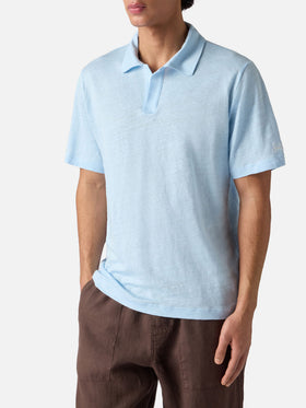 Polo Fraser in puro lino azzurro