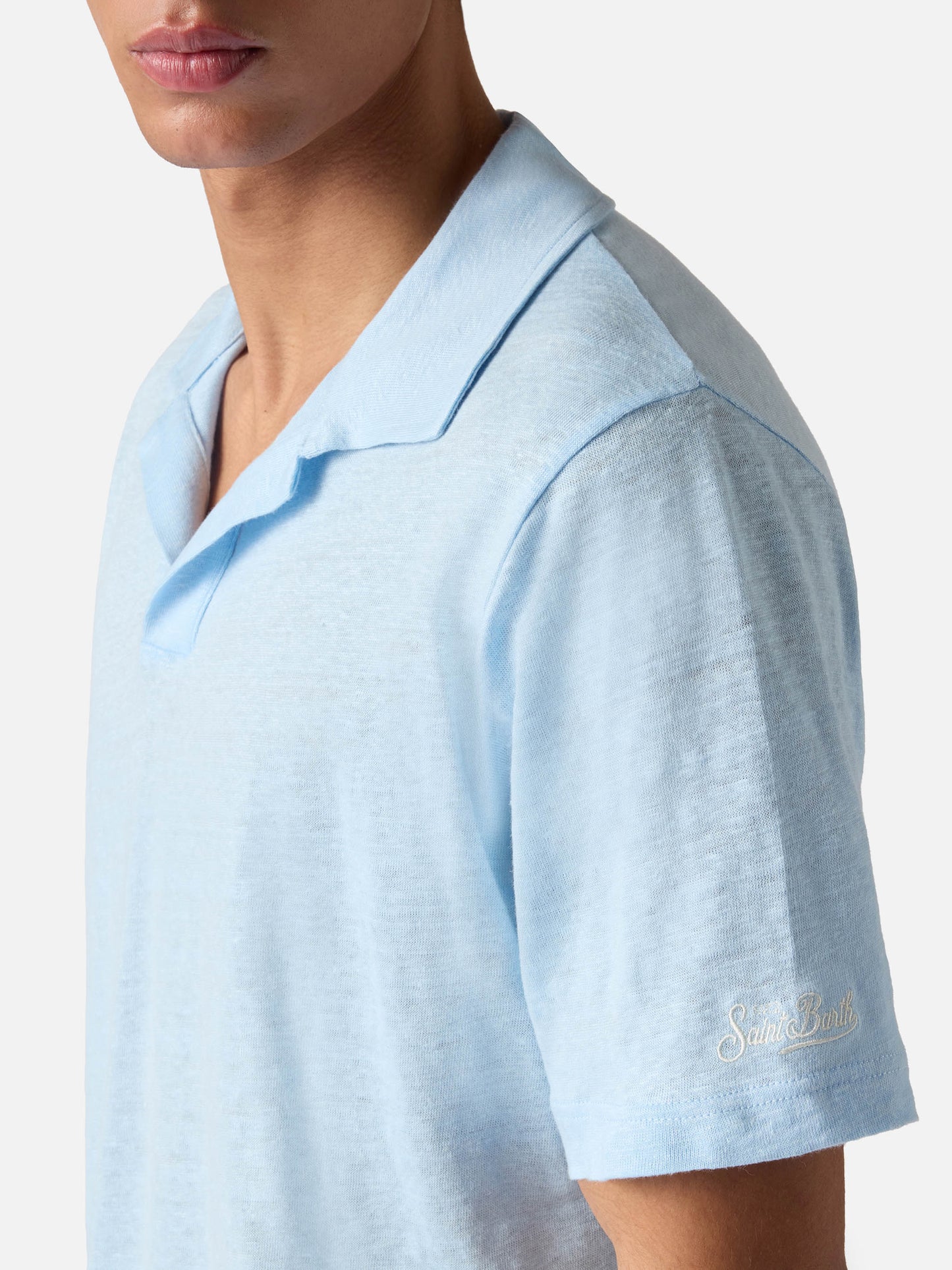 Polo Fraser in puro lino azzurro