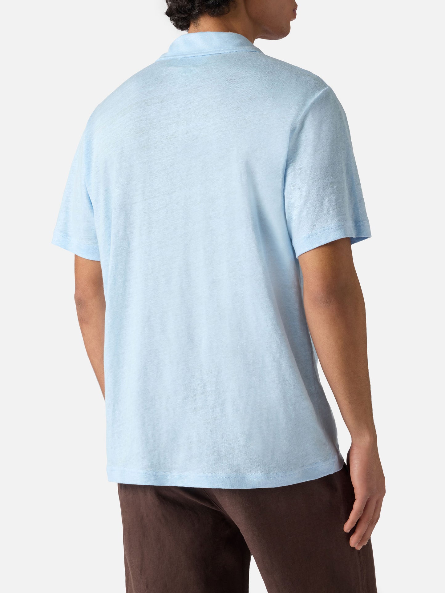 Polo Fraser in puro lino azzurro