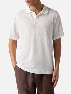White Fraser polo in pure linen