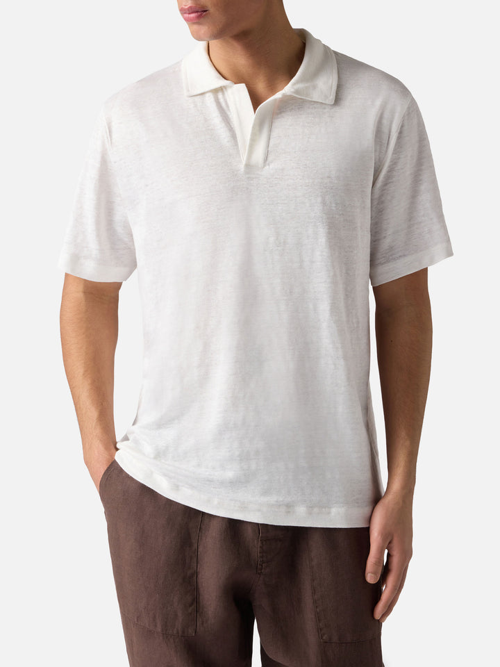 White Fraser polo in pure linen