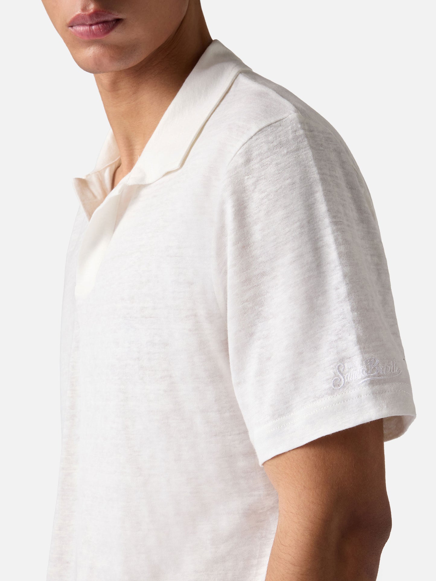 White Fraser polo in pure linen