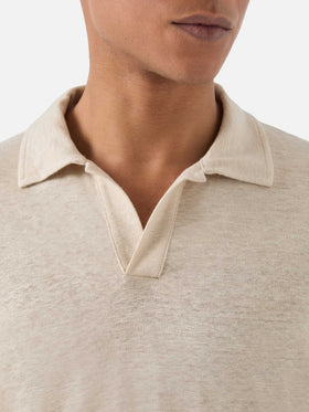 Polo Fraser beige en pur lin 