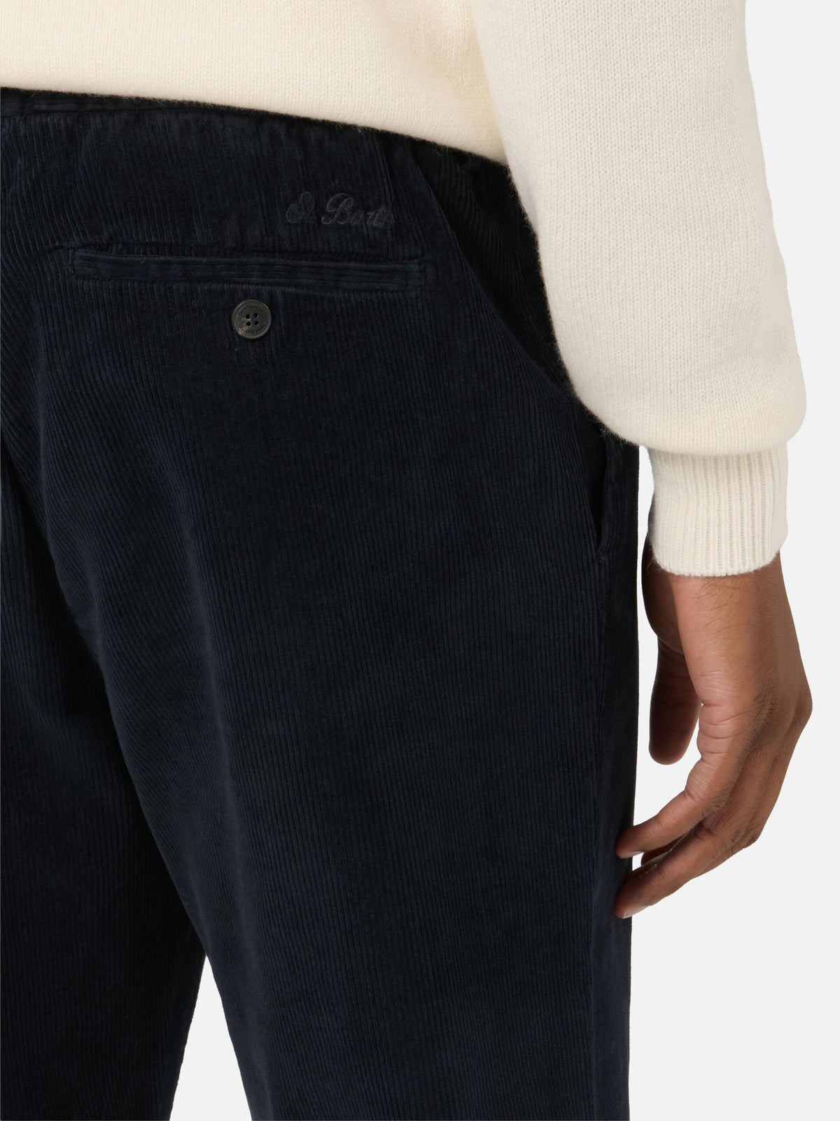 Pantaloni Fuji blu navy in velluto a costine