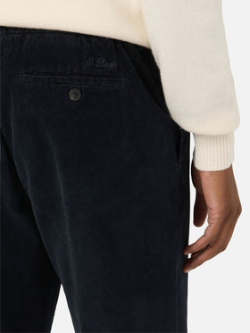Pantaloni Fuji blu navy in velluto a costine