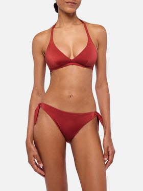 Bikini Gaia Yali con sujetador triangular clásico en color ladrillo brillante 