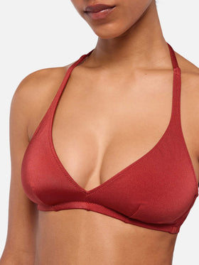 Bikini Gaia Yali con sujetador triangular clásico en color ladrillo brillante 