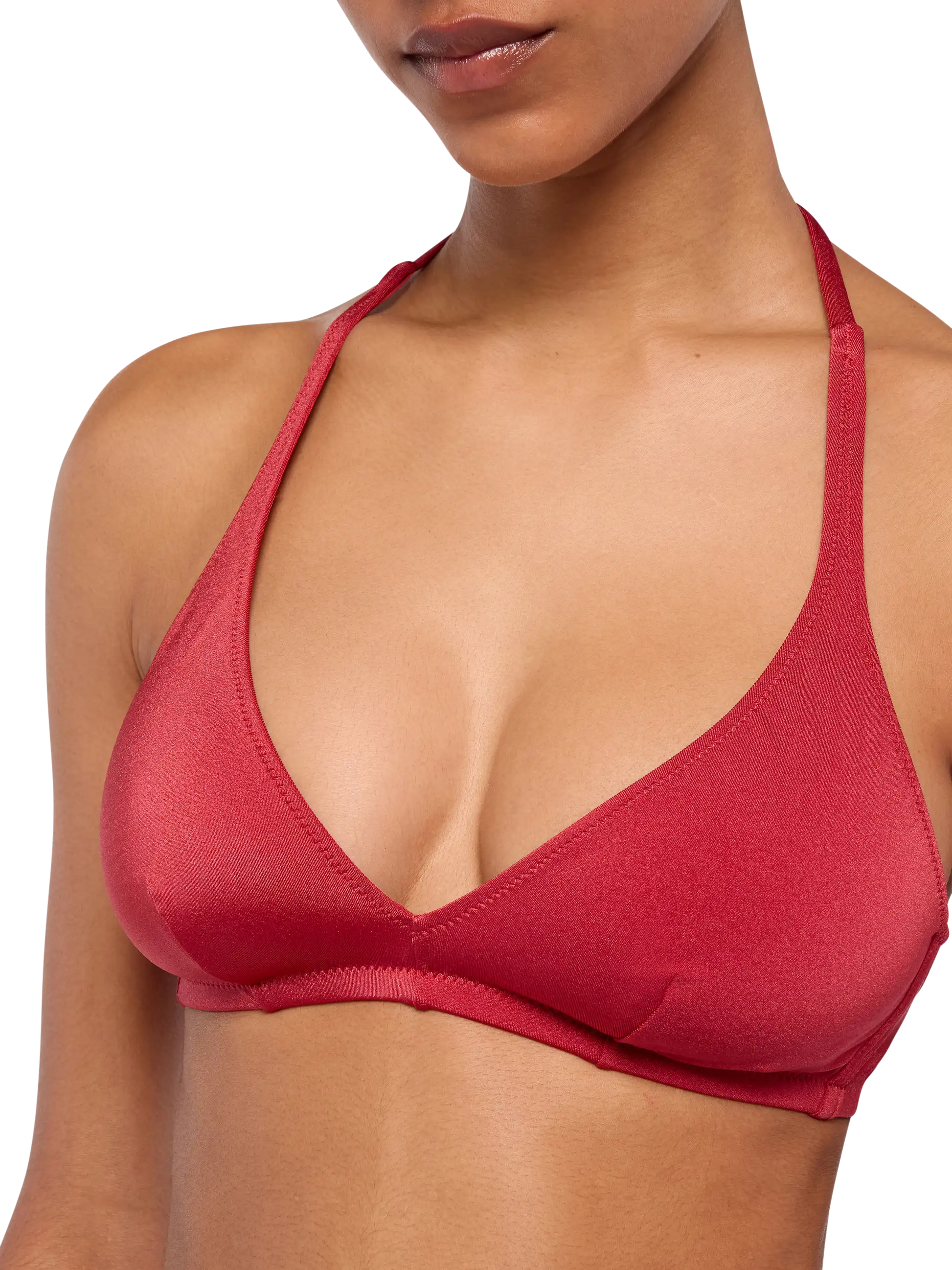 Noelle shimmer brick red cheekiest swim briefs - Gaia shimmer brick red triangle bralette top - MC2 Saint Barth