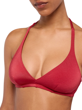 Noelle shimmer brick red cheekiest swim briefs - Gaia shimmer brick red triangle bralette top - MC2 Saint Barth