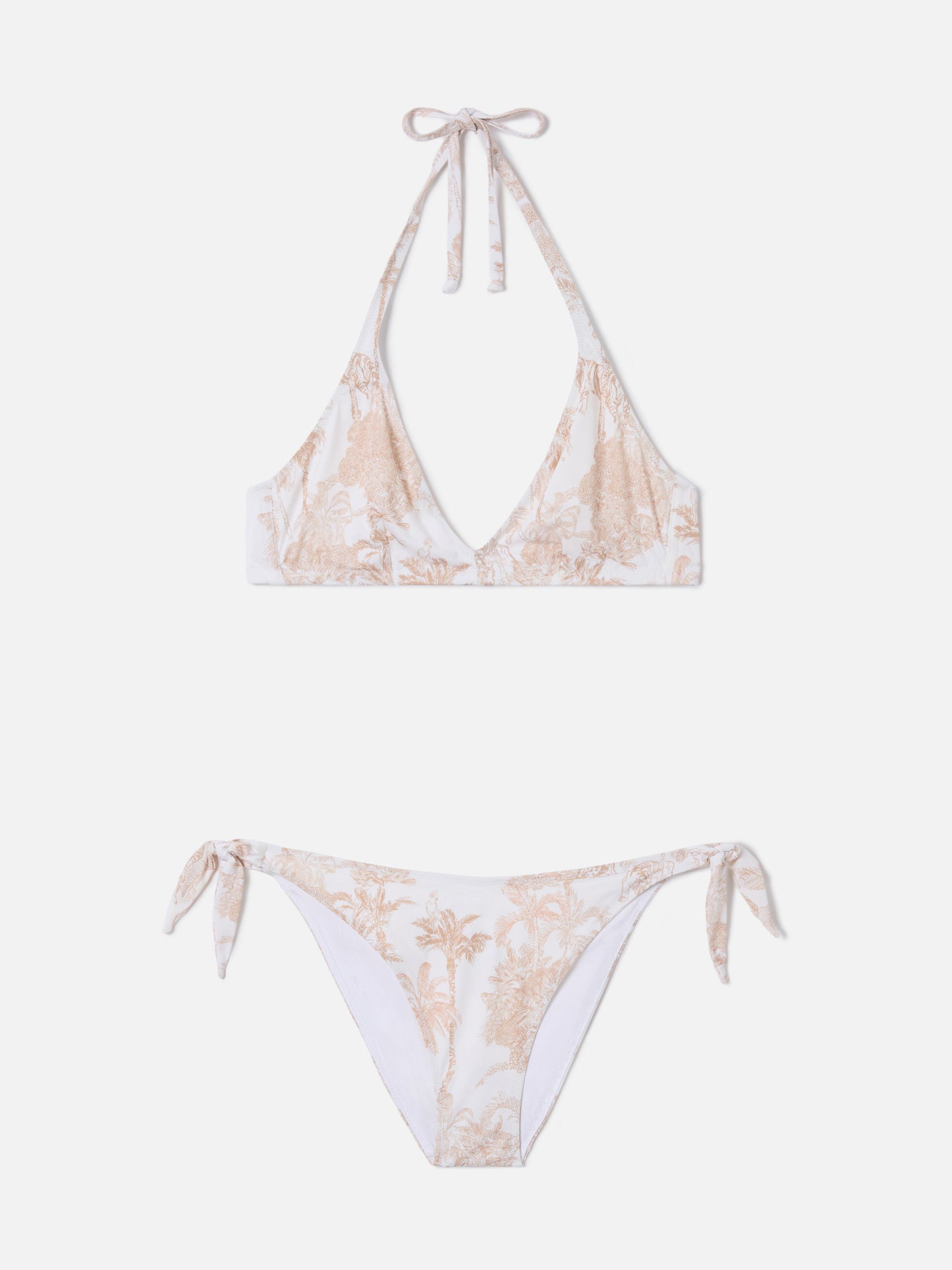 Bikini Gaia Yali blanco y beige toile de jouy 