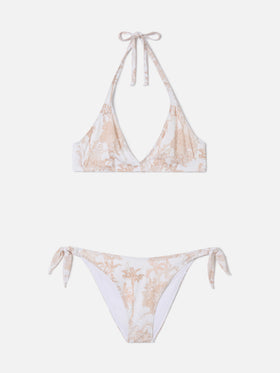 Bikini Gaia Yali blanco y beige toile de jouy 