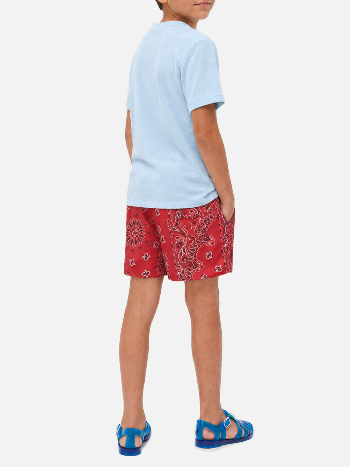 Hellblaues Gary Jr T-Shirt aus Frottee-Effekt-Stoff mit gesticktem Logo 