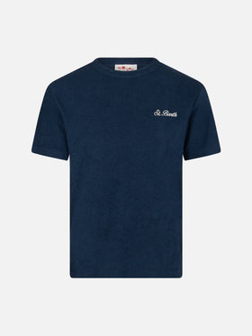 Boy navy blue terry t-shirt Gary with St. Barth embroidery - MC2 Saint Barth