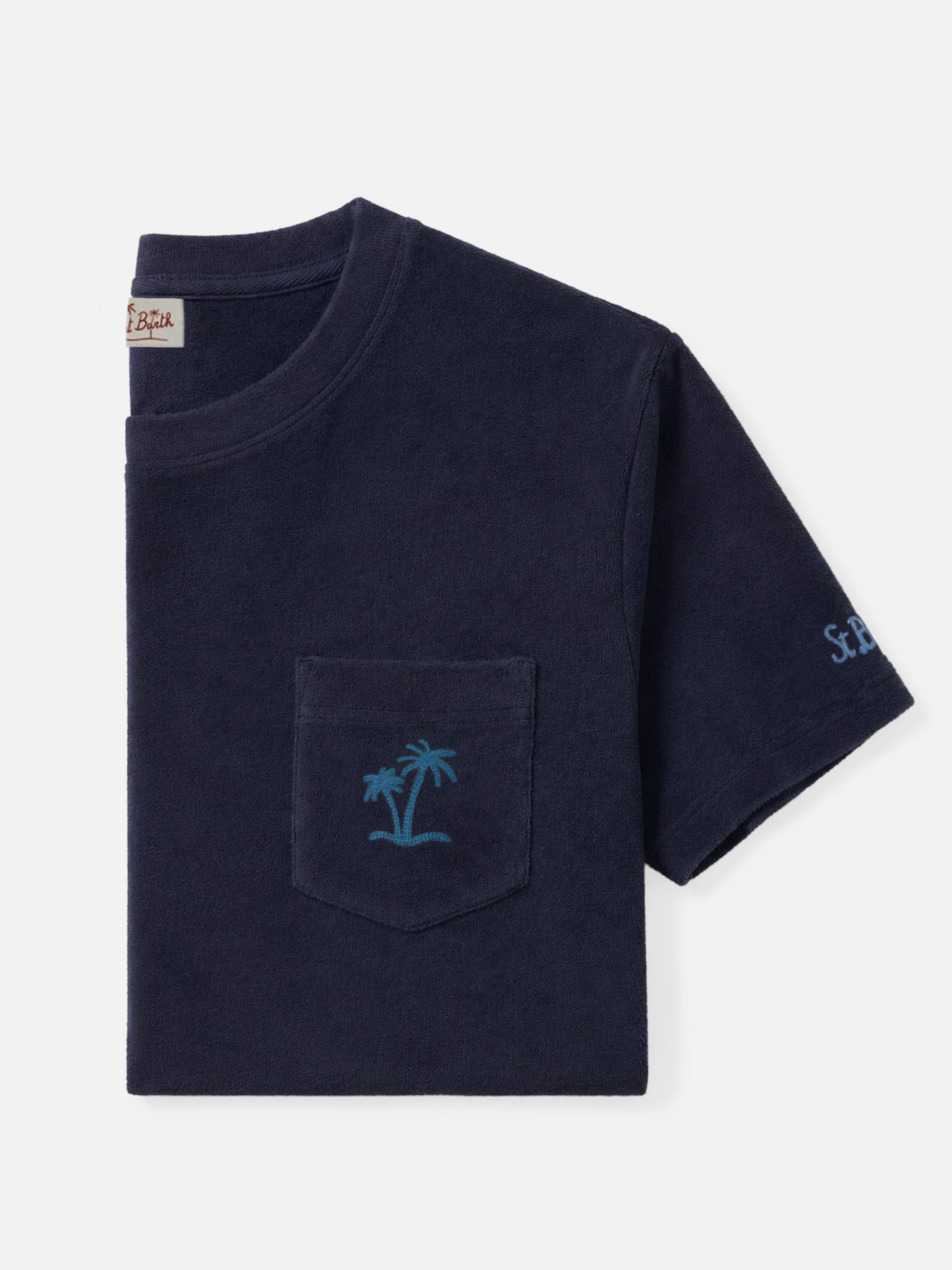 Herren-T-Shirt aus Frottee in Marineblau mit Tasche