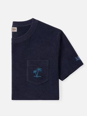 Herren-T-Shirt aus Frottee in Marineblau mit Tasche