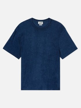 Blue Gary cotton terry-effect t-shirt with logo embroidery