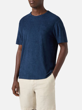 Blue Gary cotton terry-effect t-shirt with logo embroidery