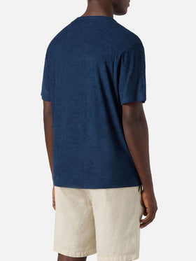 Blue Gary cotton terry-effect t-shirt with logo embroidery