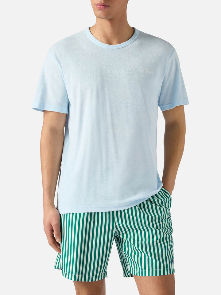 Light blue Gary cotton terry-effect t-shirt with logo embroidery