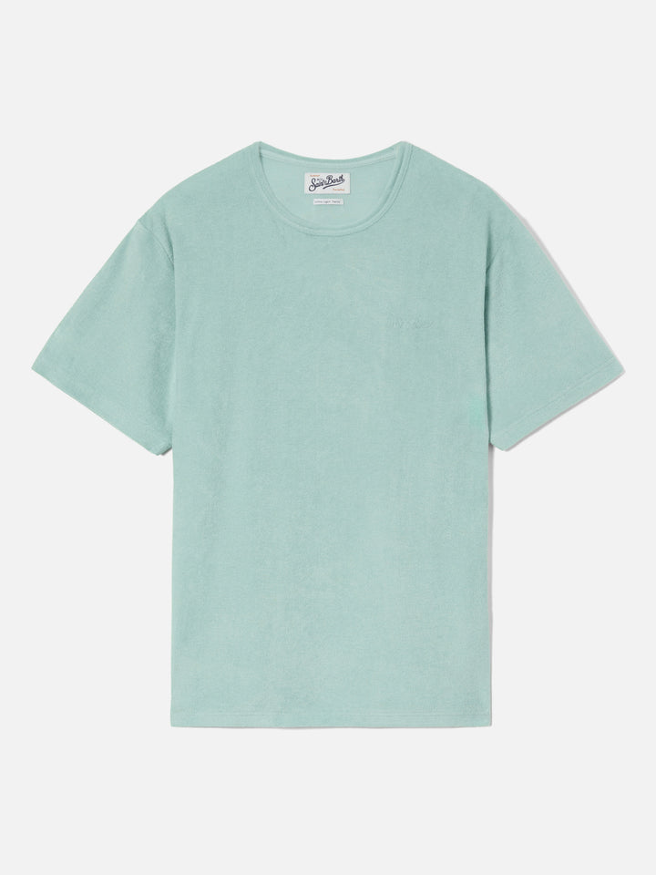 Green Gary cotton terry-effect t-shirt with logo embroidery