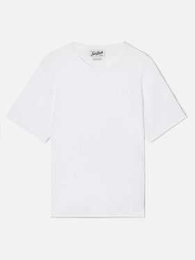 White Gary cotton terry-effect t-shirt with logo embroidery