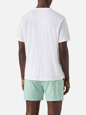 White Gary cotton terry-effect t-shirt with logo embroidery