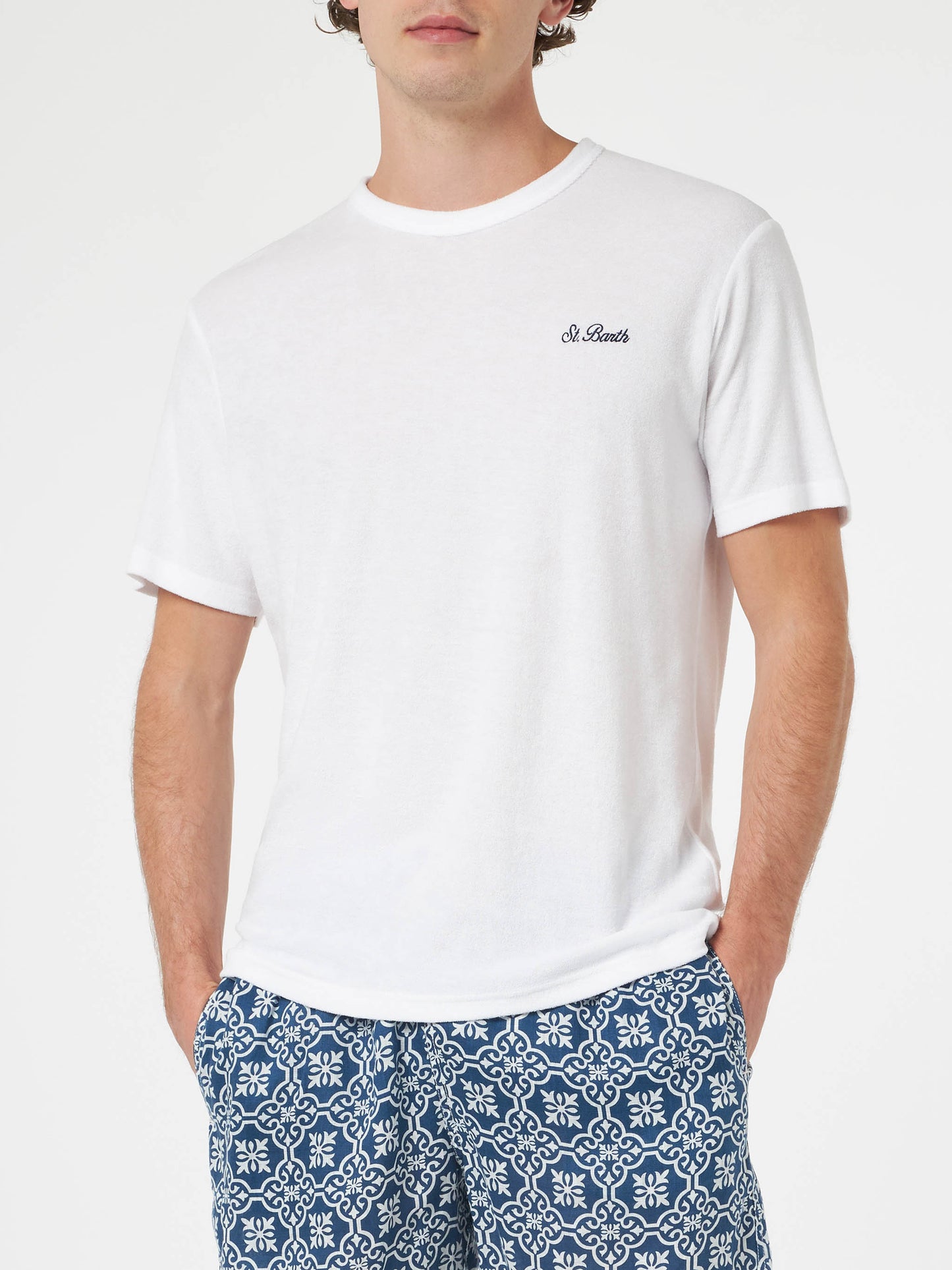 White terry t-shirt Gary with St. Barth embroidery