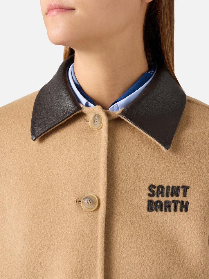 Beige Jacke aus Glacienne-Wollmischung mit Logo-Patch 