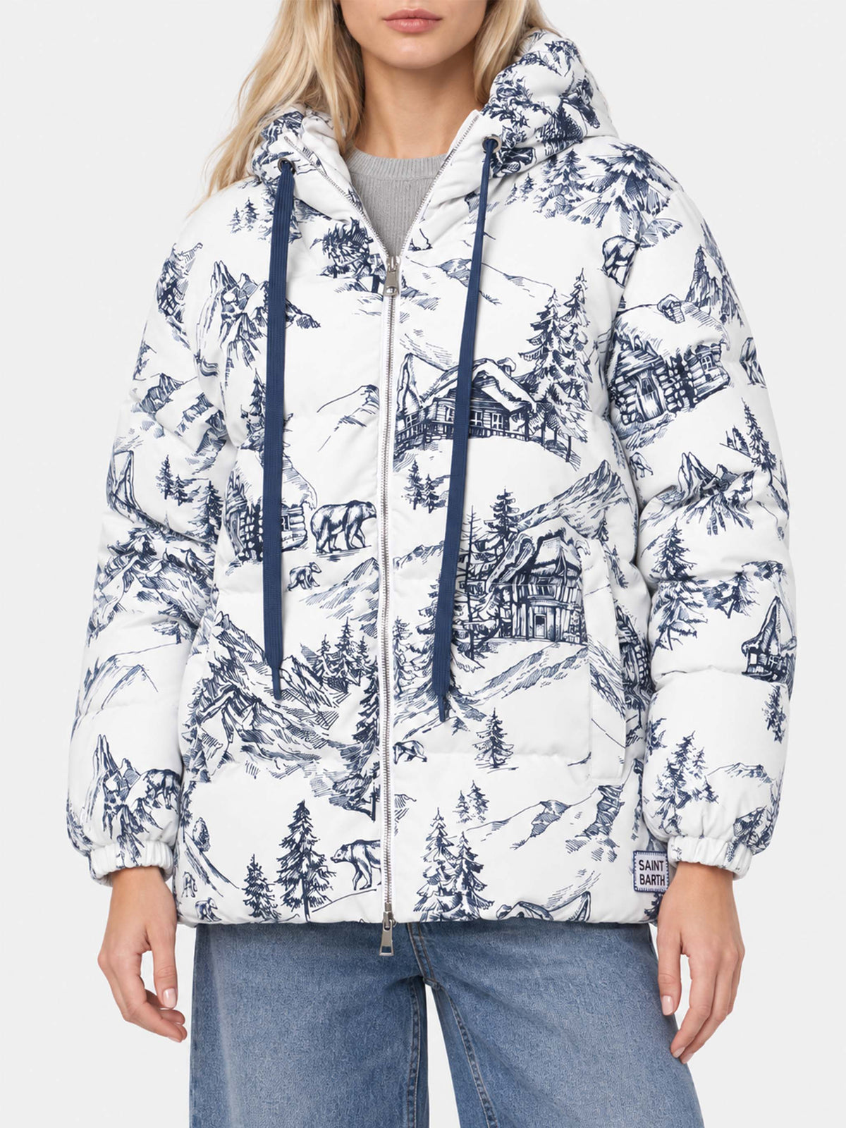 Piumino Geneve con cappuccio stampa toile de jouy
