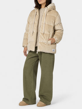 Piumino Geneve in velluto a coste beige con cappuccio