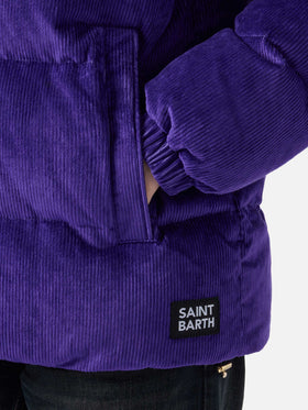 Chaqueta acolchada con capucha Geneve de pana morada 