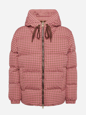 Hooded down padded jacket Geneve with pied de poul print