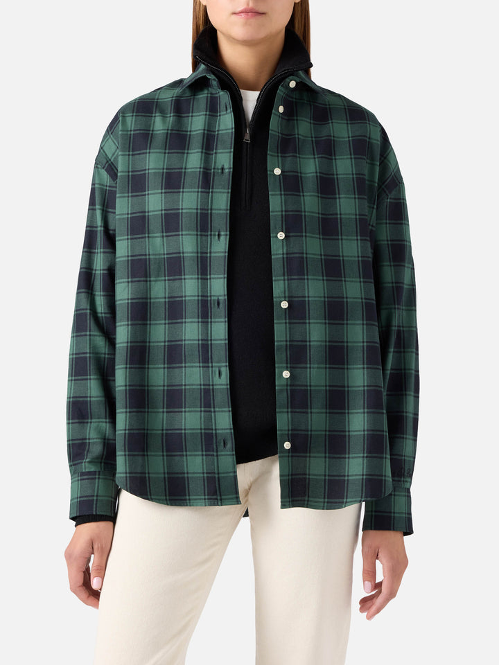Chemise en flanelle de coton Green Gigy à carreaux buffalo avec broderie Après Chic 