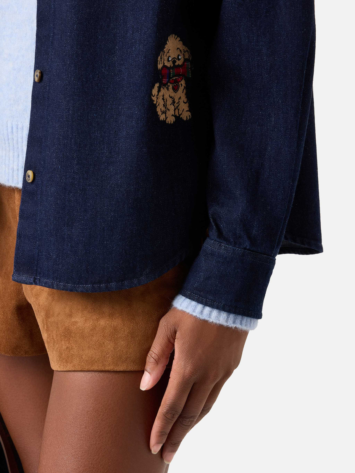 Blue Gigy Baumwoll-Denimhemd mit Pudelstickerei 