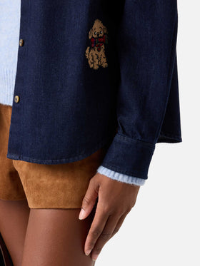 Blue Gigy Baumwoll-Denimhemd mit Pudelstickerei 