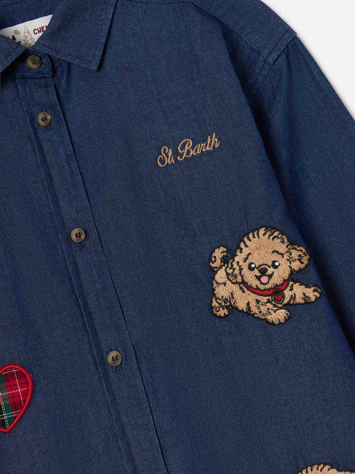 Chemise en denim de coton léger blue Gigy avec broderie caniche 