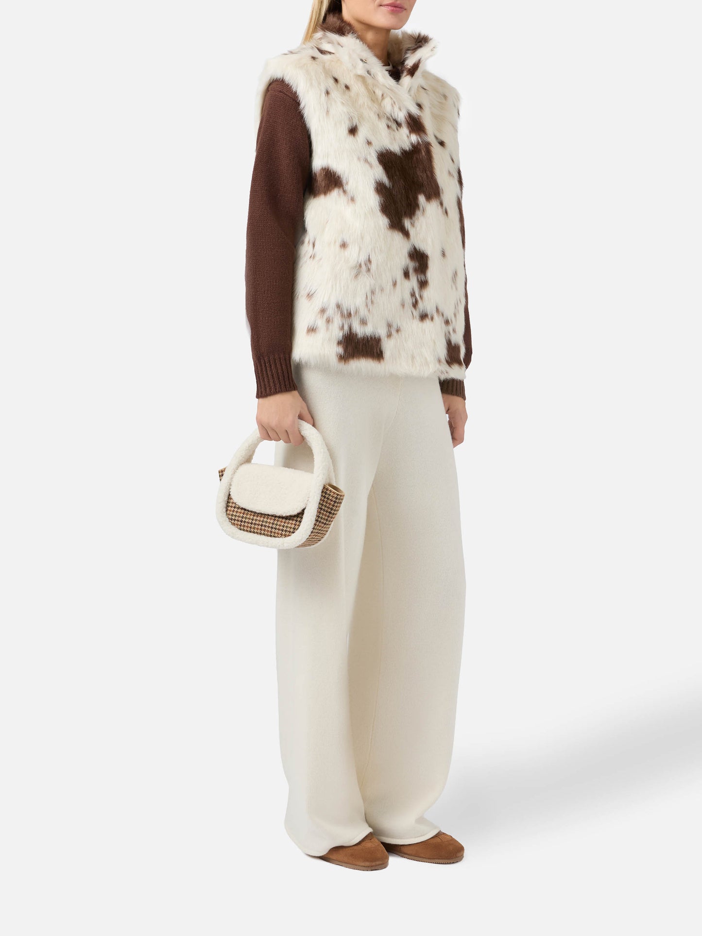 Gilda Hammelwollhandtasche aus Hahnentrittwolle und Shearling