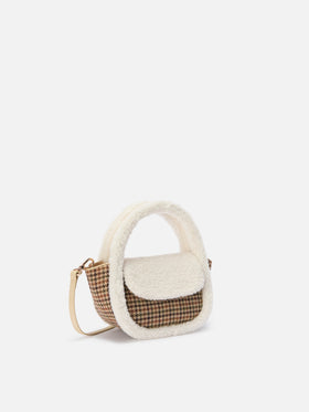 Gilda Hammelwollhandtasche aus Hahnentrittwolle und Shearling