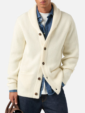 Off-white-Wollcardigan Glasgow mit Schalkragen 