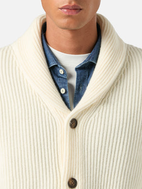 Off-white-Wollcardigan Glasgow mit Schalkragen 