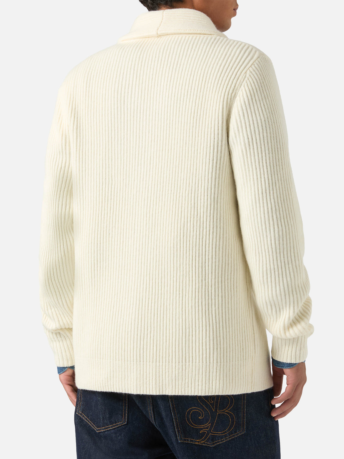 Off-white-Wollcardigan Glasgow mit Schalkragen 