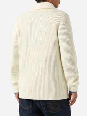Off-white-Wollcardigan Glasgow mit Schalkragen 